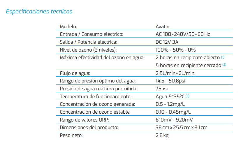 Ozonizador de agua - 0.5~1 mg/l - 4 l/min - para lavar